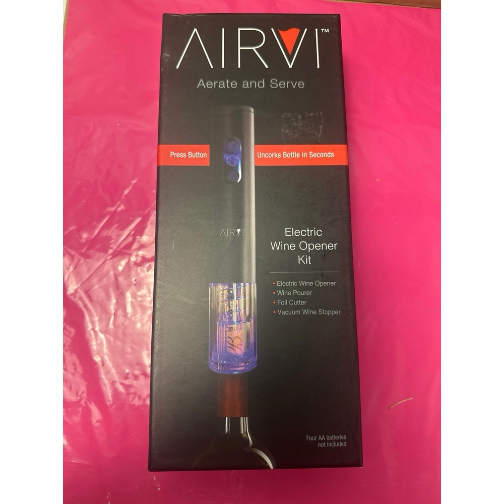 AirVi Electric Wine Opener Kit Automatic Corkscrew Foil Cutter Pourer Stopper
